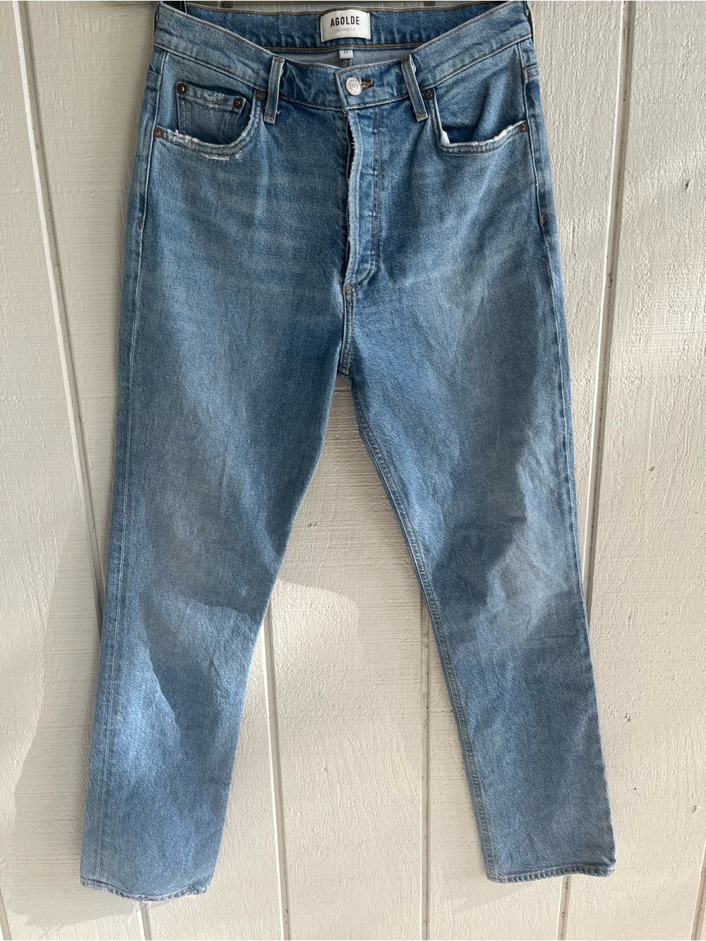 AGOLDE Organic Cotton Freya High Rise Slim Jeans in Jargon Light Wash Size‎ 27